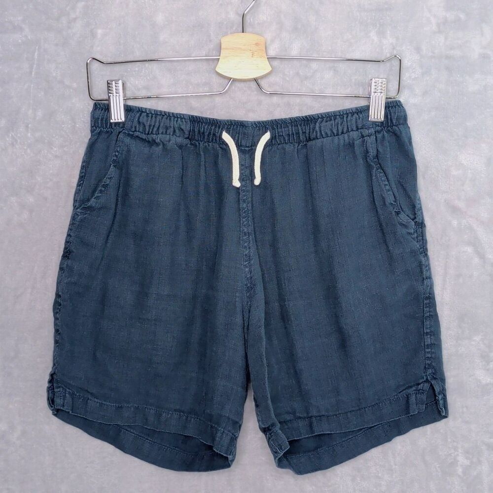 ALEX CRANE Blue Dusk Bo Shorts Sz M Slub Linen 6" Inseam Minimalist Sustainable